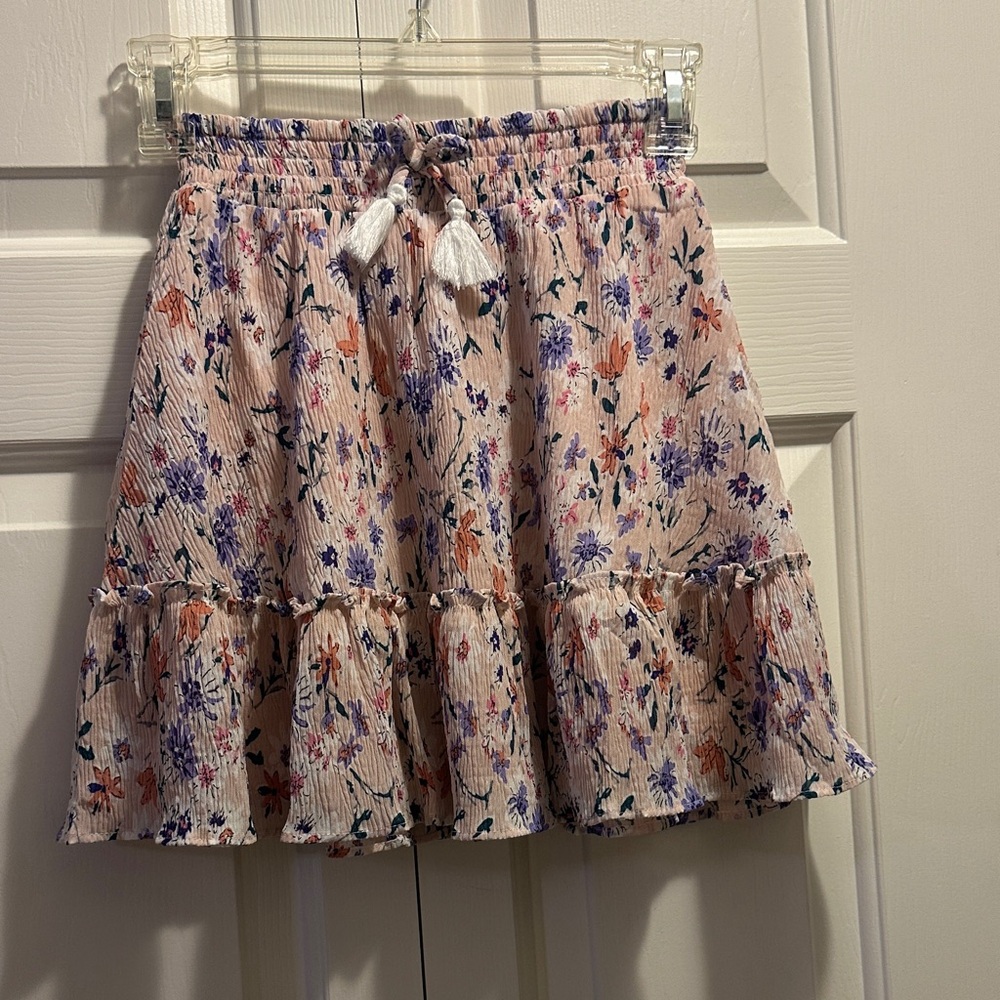 kidpik Floral Ruffle Skirt with Drawstring